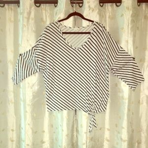 Dolman sleeve tie waist striped top